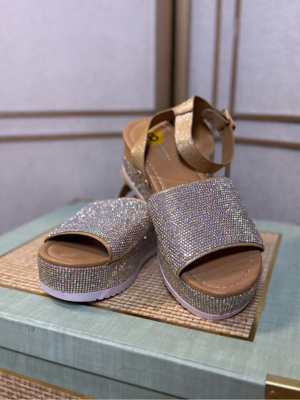 Forever Gold Rhinestone Platform Sandals